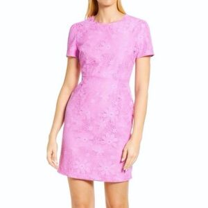 Rachel Parcell Pink Purple Orchid Floral Lace Short Sleeve Sheath Dress